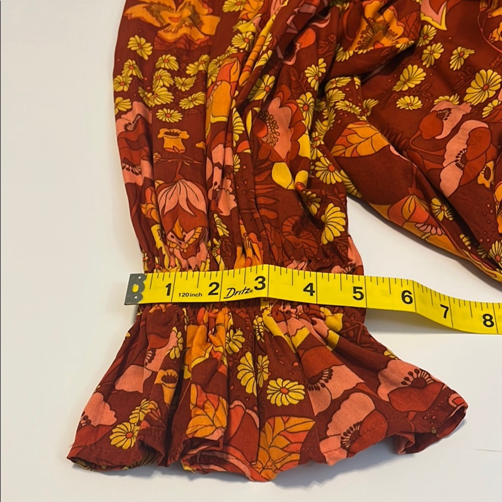 Easel Los Angeles Floral Long Sleeve Red and Orange Square Neck Longsleeve Sz 3X - Picture 8 of 10